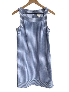 ForCynthia Blue Stripe Linen Blend Shift Dress XS Button Side Detail